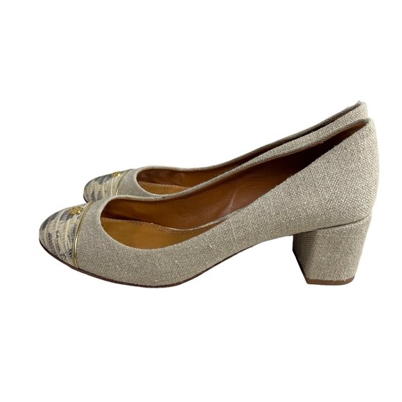 Tory Burch Women’s Natural Gold Tejus Lizard Print Heels Sz 9M - - Picture 5 of 10